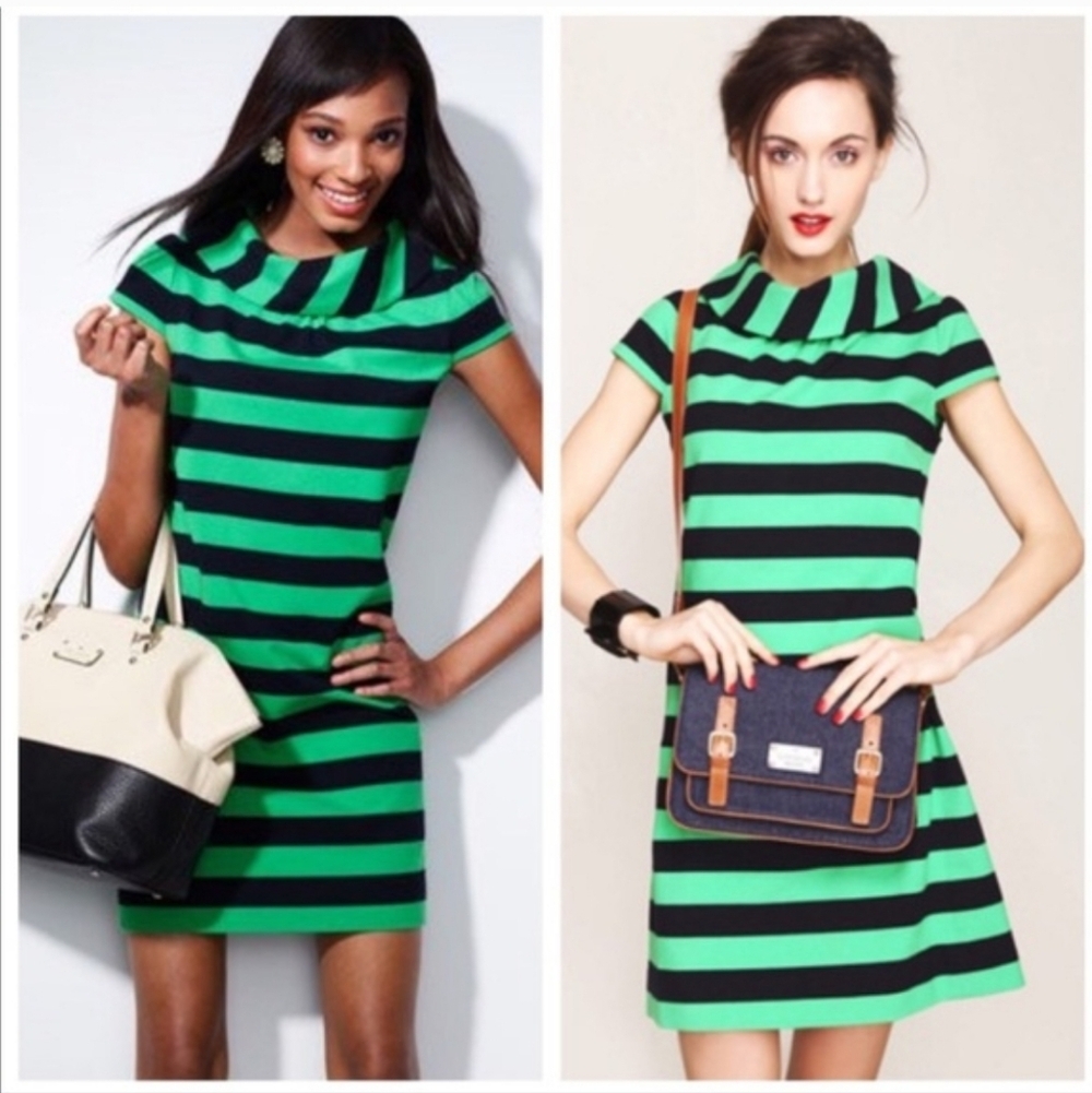 Kate Spade Blaise Striped Colorblock Cowl Neck Collar Dress